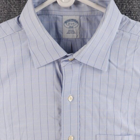 Brooks Brothers Blue Non-Iron Check Slim 17 2/3 Cotton Button Up Shirt Men Adult - Picture 2 of 16